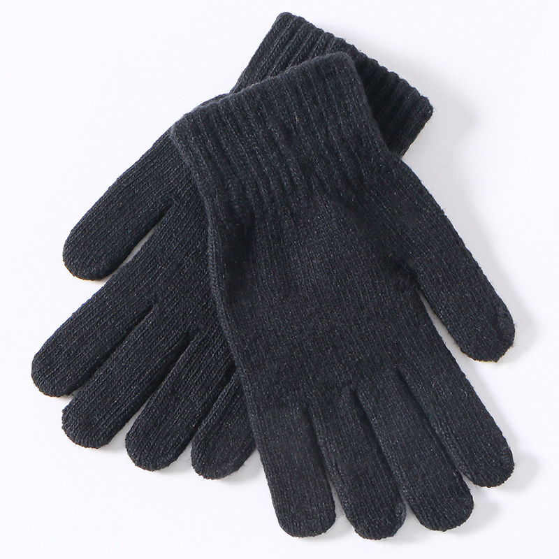 Winter New Men's Cold-Proof Warm Gloves Cycling Fleece-Lined Wool Knitted Full Finger Jacquard Stall Supply Wholesale