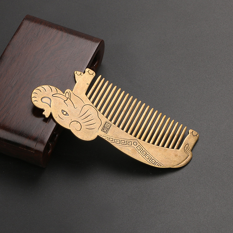 手工创意黄铜雕刻大象造型纯铜梳子美发特色发型梳旅游景点收藏品