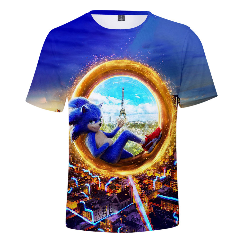 2019跨境新品欧美电影sonic索尼克夏季3d网眼透气短袖t恤刺猬超音