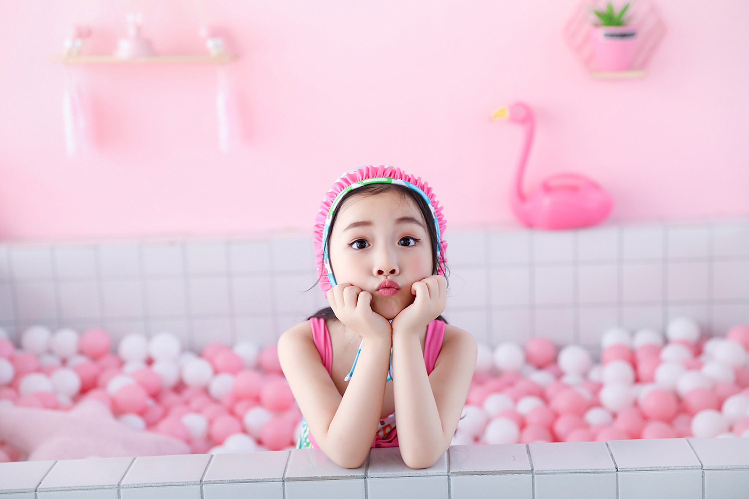 2019女童泳衣 ins 欧美新款女宝宝游泳吊带冰淇淋泳衣 连体泳装