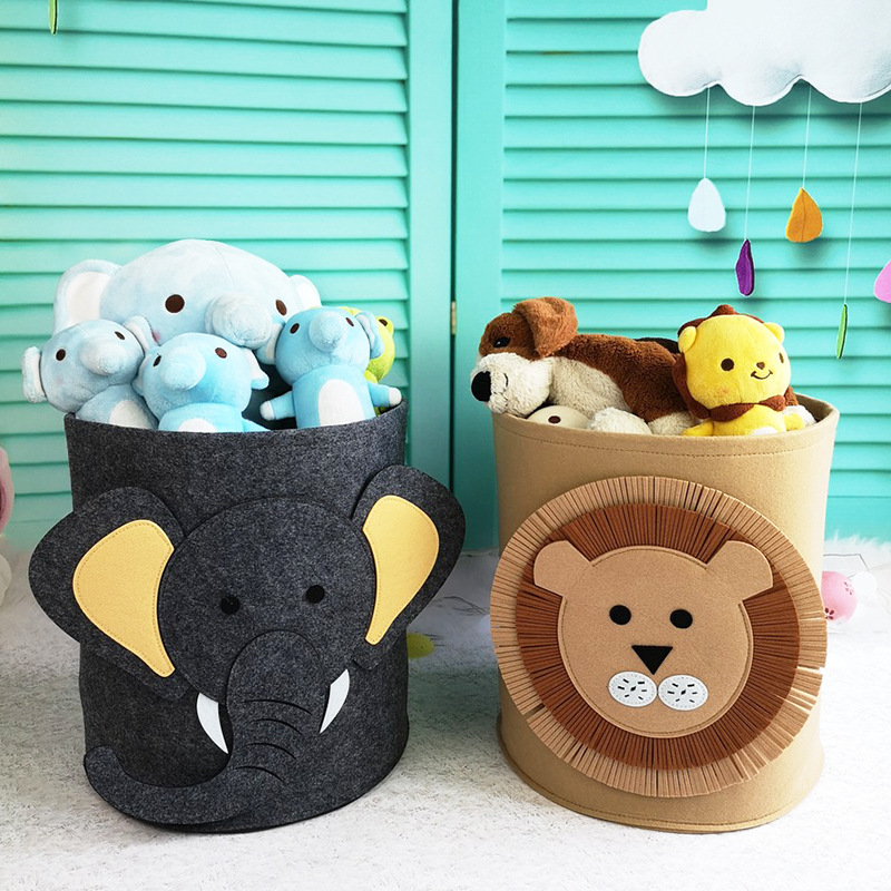 Large Capacity Felt Collector Basket Children‘s Toy Sundries Felt Storage Basket Cartoon Animal Storage Bucket