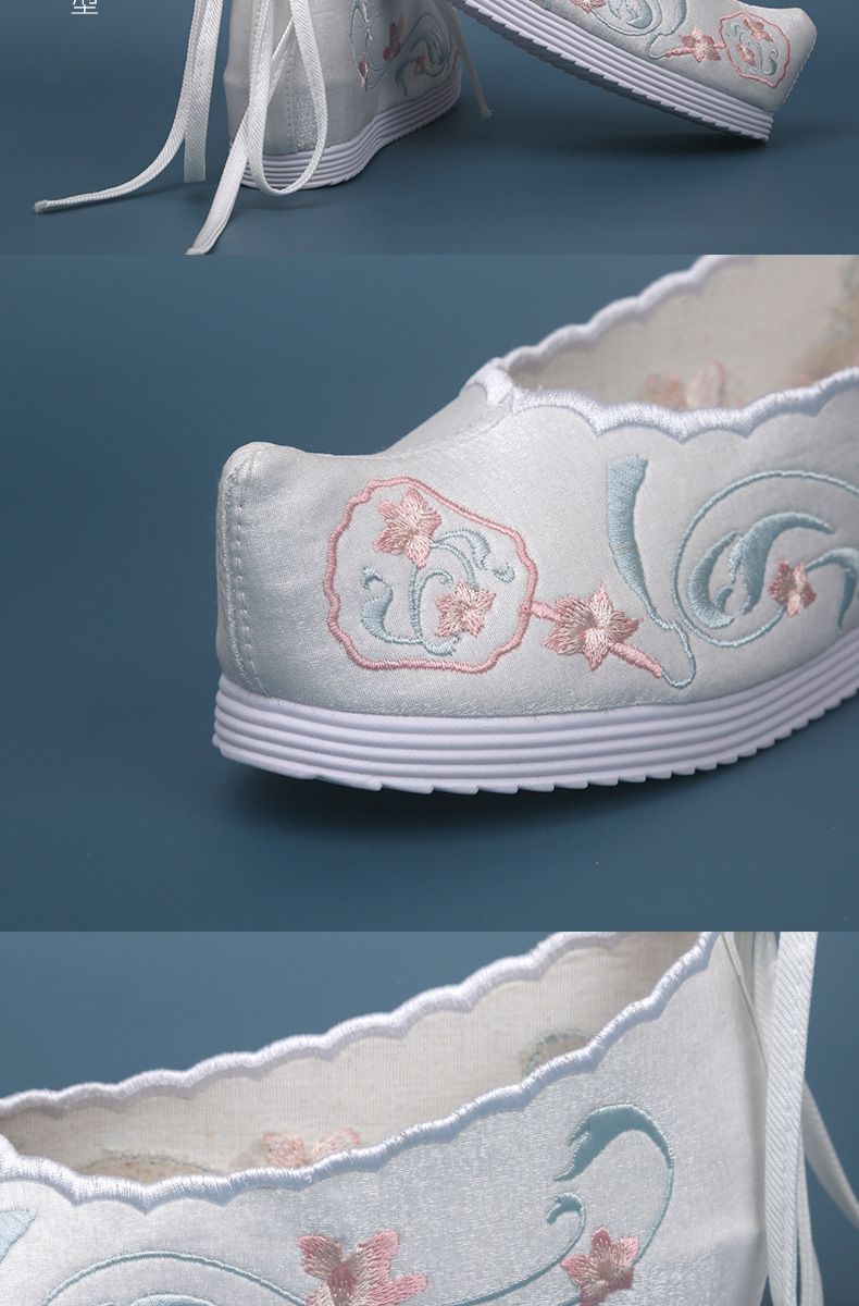 秋冬季新款莲鹭汉服鞋花边绣花鞋女翘头古风鞋内增高古装翘头弓鞋