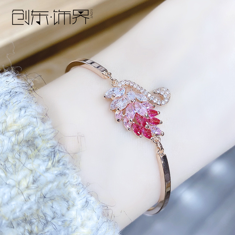 Fashion Gradient Swan Color Zircon Bracelet Japanese and Korean New Popular Jewelry Mori Style Dignified Goddess Jewelry Wholesale