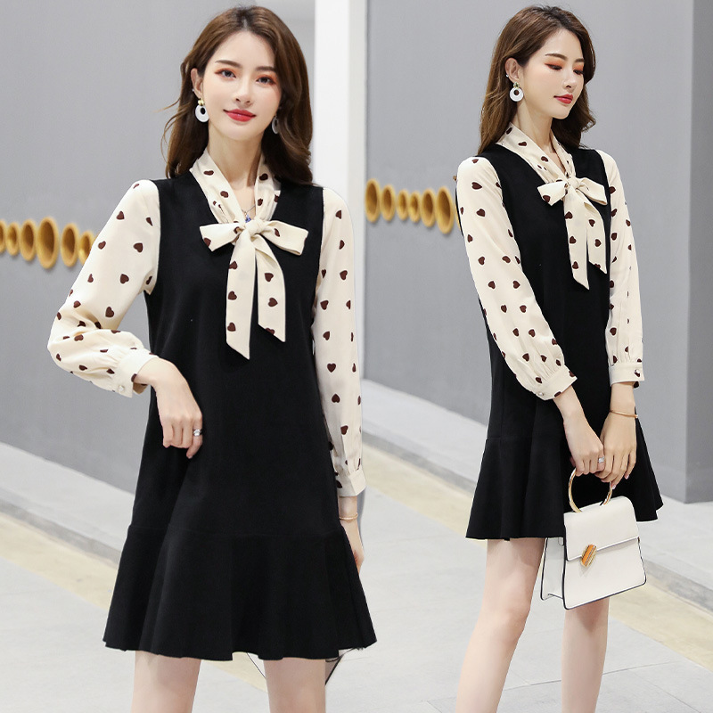 时尚连衣裙女2020春季新款韩版中长款长袖打底衫百搭潮流清新女装
