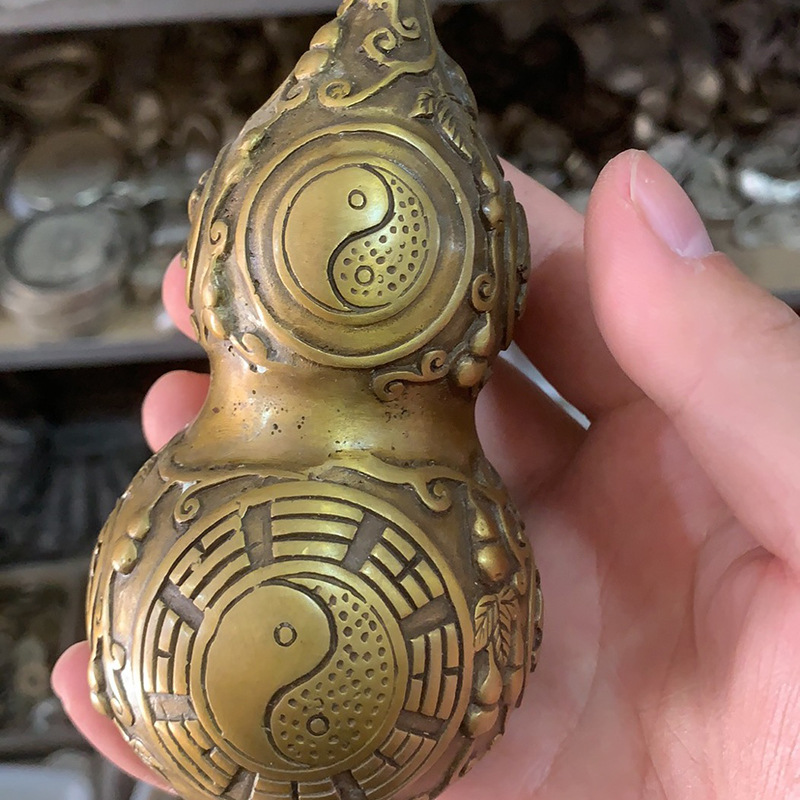 仿古做旧纯铜镇宅之宝葫芦家居摆件古玩铜器收藏黄铜葫芦摆设