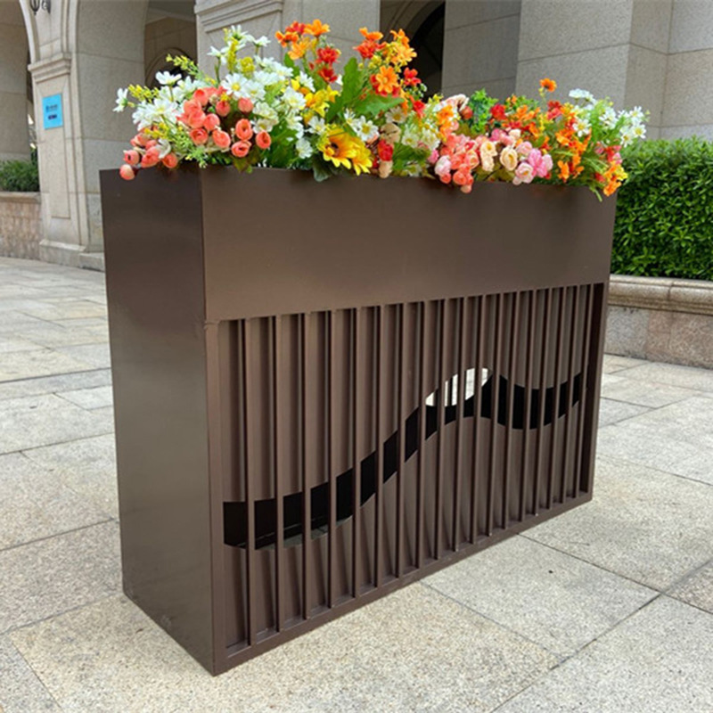 长方形烤漆花箱 小区售楼部铁艺花箱 厂家定制异形镂空金属花箱