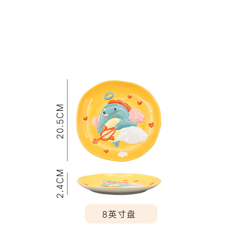 Japanese Cartoon Bitron Cute Bowl Plate Cup Set Household Ceramic Tableware Dinosaur Children's Rice Bowl Plate