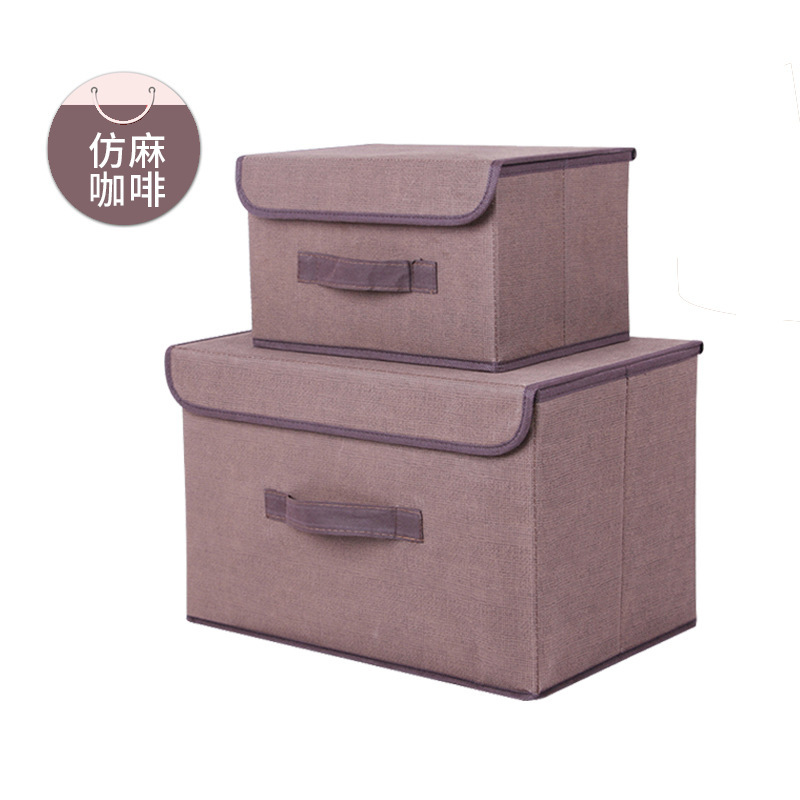 Imitation Linen Cloth Storage Box Foldable Clothing Clutter Portable and Dustproof Storage Box Folding Storage Box with Lid Wholesale