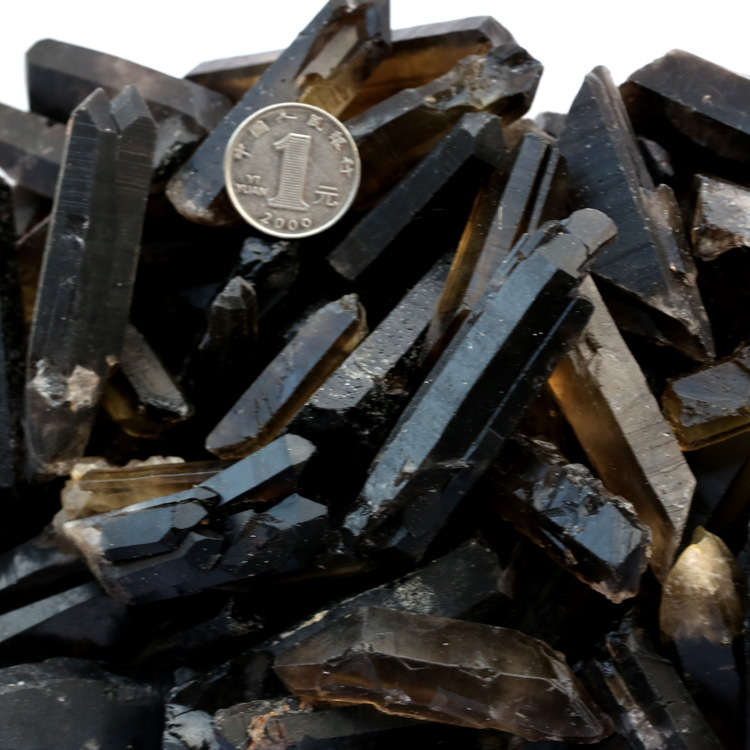 100克价长30-50毫米左右天然黑水晶单晶体 天然墨晶原石风水石