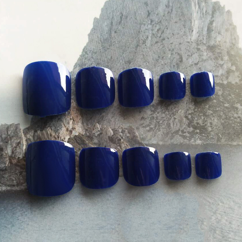 穿戴显白纯色脚甲贴片假指甲成品可拆卸美甲甲片藏蓝色脚趾甲贴片