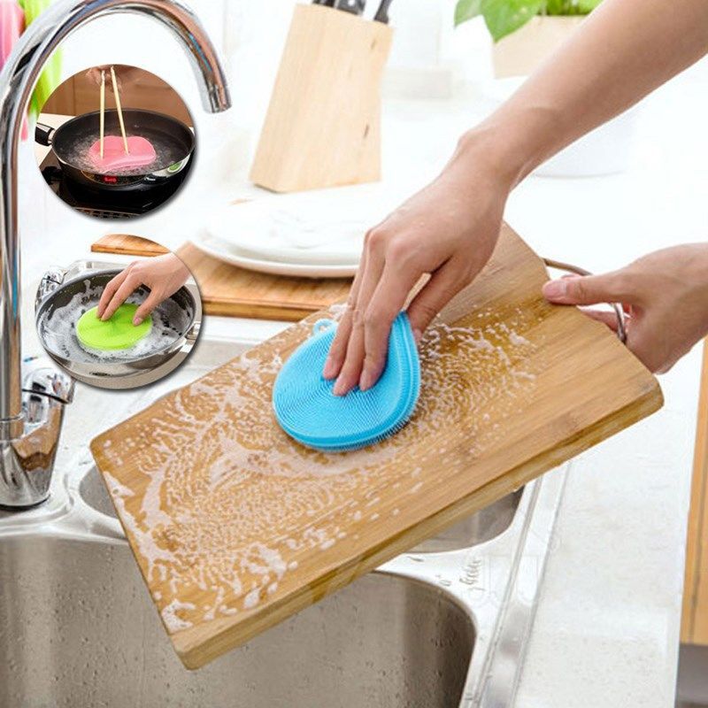 Silicon Dishwashing Brush Kitchen Supplies Oil-Free Dishcloth round Silicone Cleaning Brush Scouring Pad Cleaning Brush