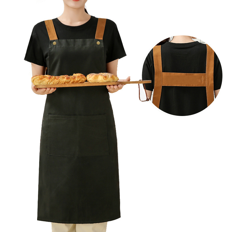 北欧帆布围裙定 制logo简约时尚男女厨房奶茶店餐厅工作围裙批发