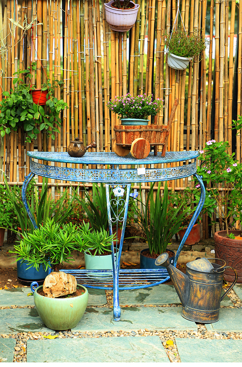 美式乡村复古铁艺花架阳台玄关桌置物架花园庭院杂货户外橱窗装饰