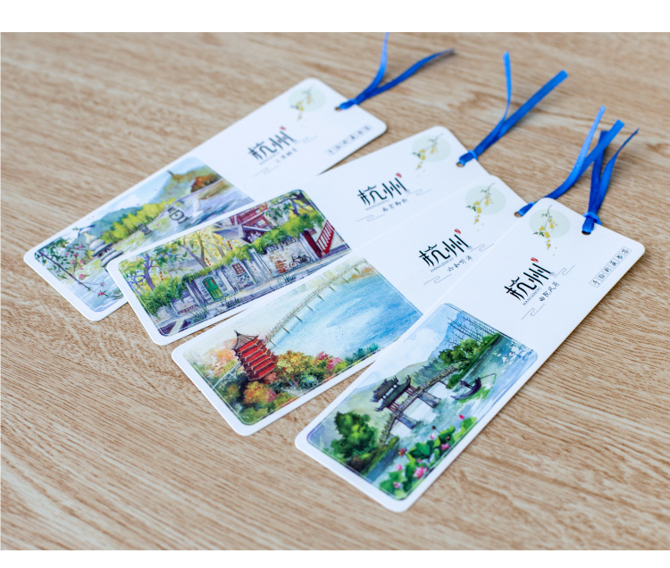 杭州手绘插画创意纸质书签西湖雷峰塔宋街景区旅游纪念品文创礼品