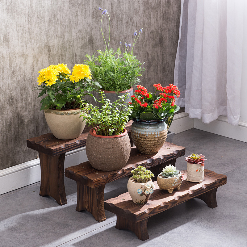 实木阳台肉肉花架长条落地式单个台阶花凳单层花架子多肉矮花盆架
