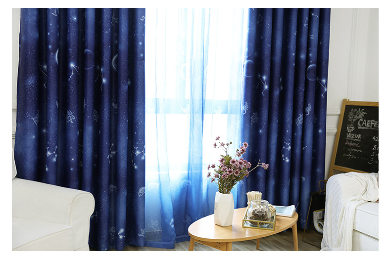 深蓝色星空男孩窗帘黑丝遮光防晒窗帘面料十二星座梦幻夜空窗帘