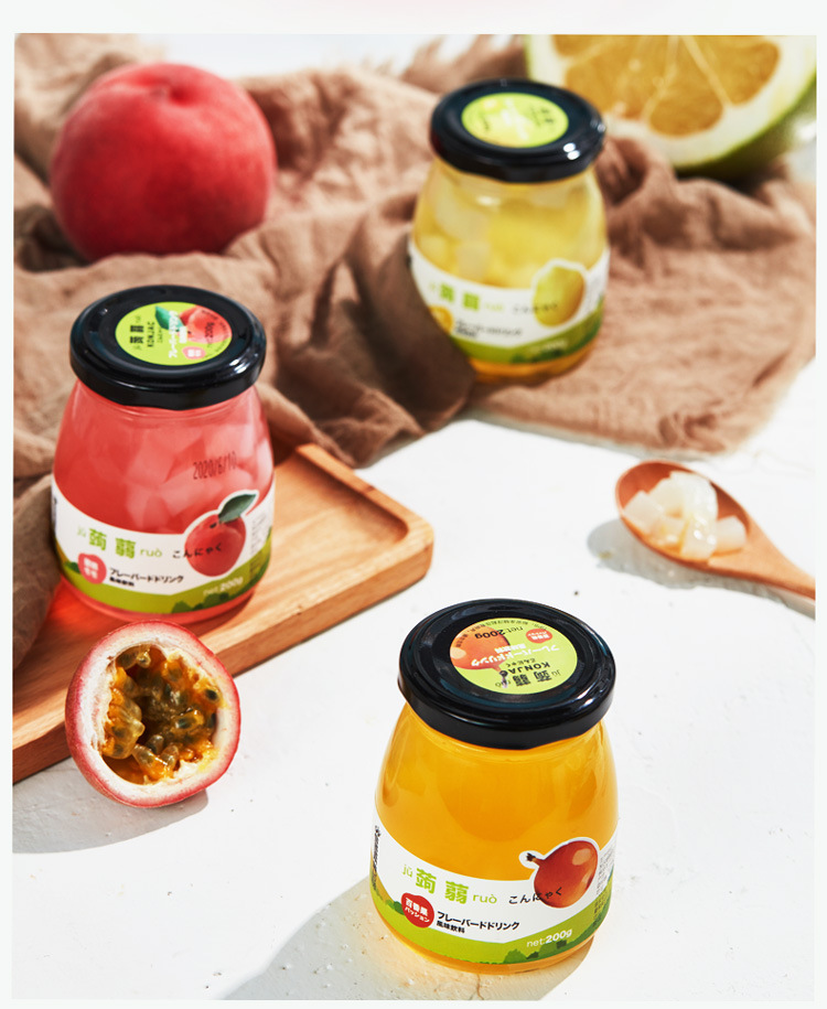 夏果蒟蒻饮料果冻低卡代餐蜜桃味柚子味百香果味椰果肉瓶装200g