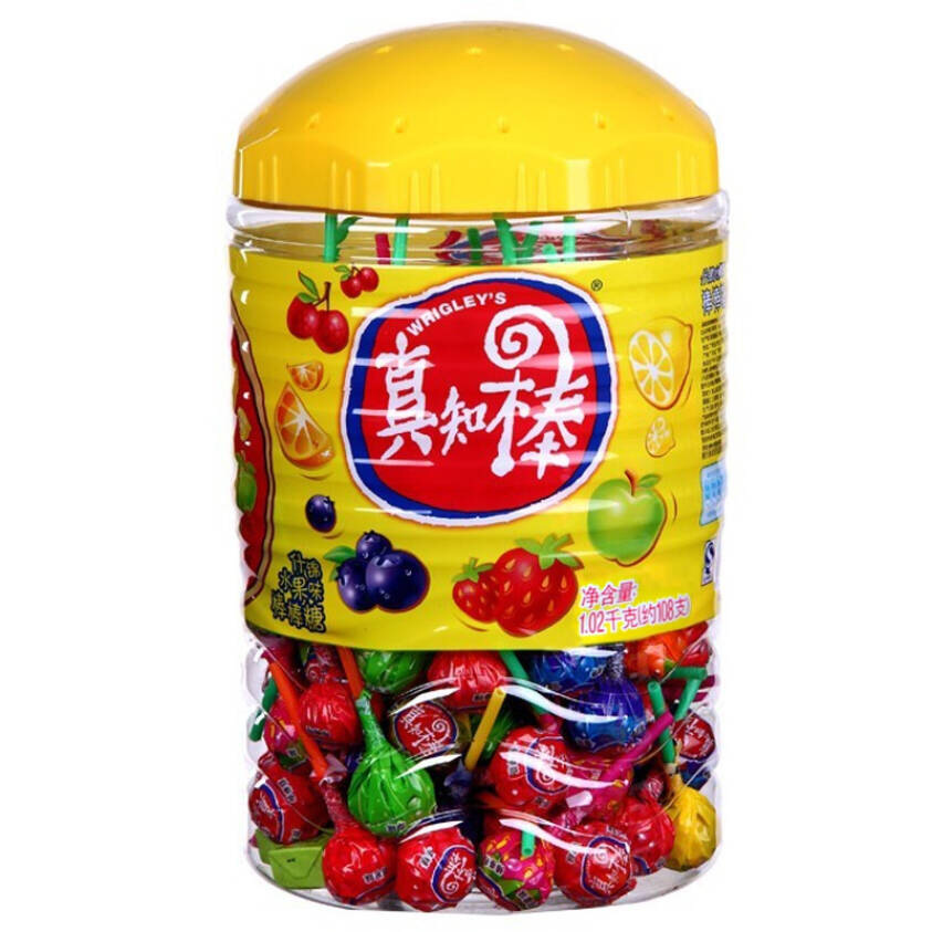 箭牌真知棒什锦水果味棒棒糖桶装108支六一儿童糖果零食批发包邮