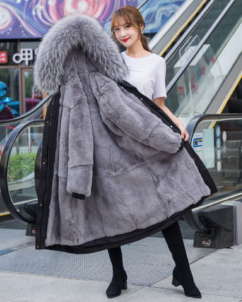 厂家直销 新款派克 獭兔毛内胆 女中长款派克服狐狸毛领皮草大衣