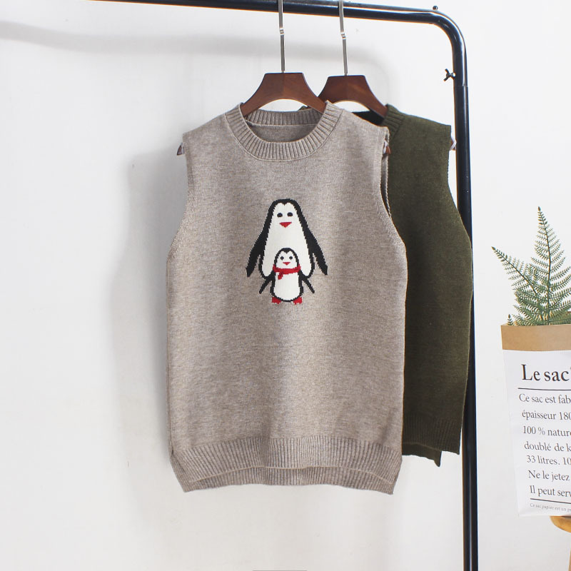 2019韩版款马甲宽松可爱企鹅图案软妹背心无袖早春毛衣针织女学生
