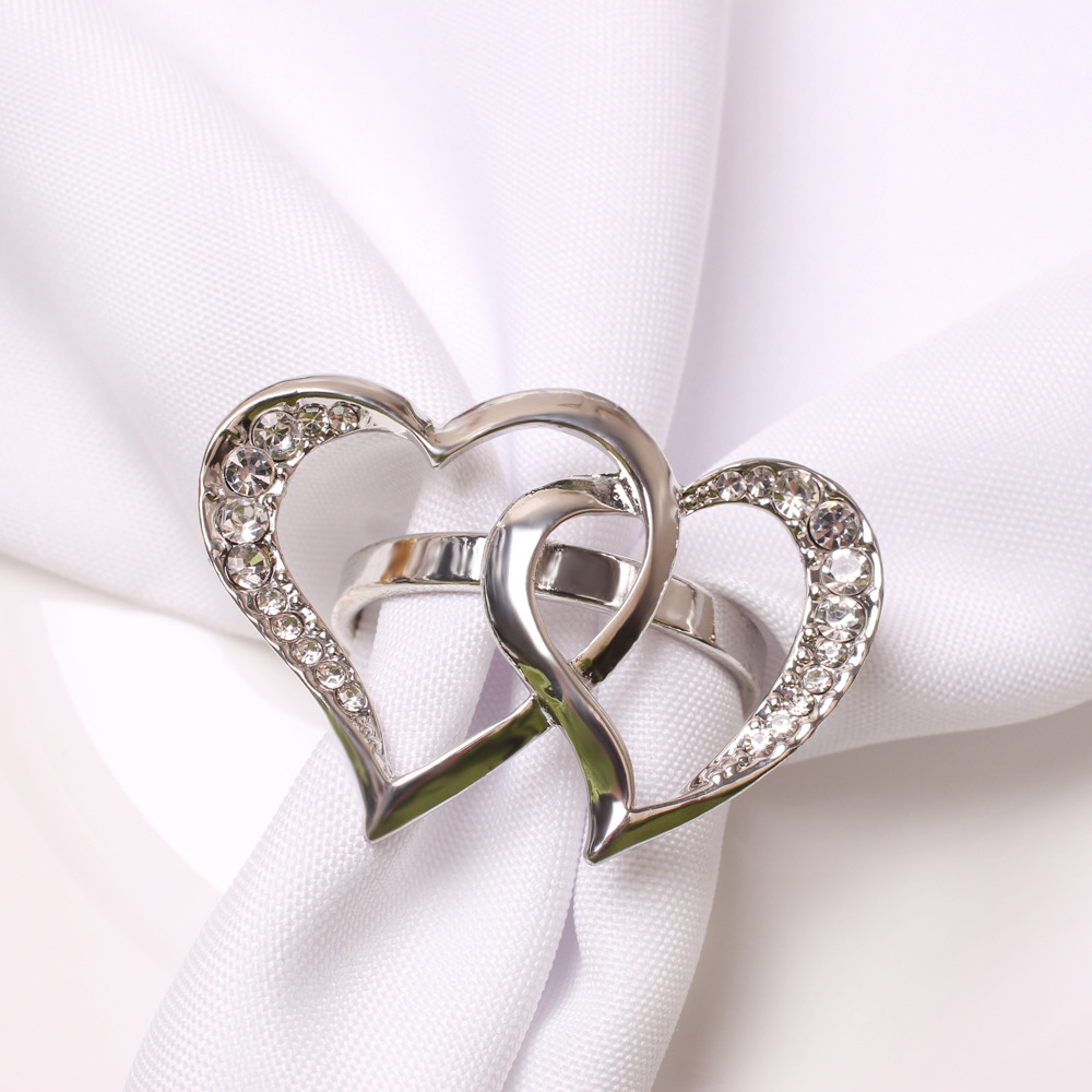 亚马逊新款情人节饰品双爱心餐巾环 心形餐巾扣 合金餐巾圈