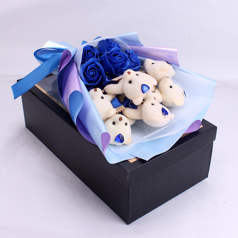 Mother's Day Cross-Border Korean Style Little Bear Doll 5 Soap Bouquet Rose Gift Box 520 Valentine's Day Gift Soap Flower
