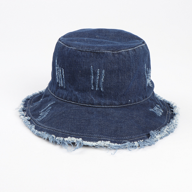 Hat Female Summer Retro Washed Jean Fisherman Hat Japanese Frayed Sun-Proof Basin Hat Korean Style Broad-Brimmed Hat