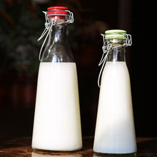 500ml提手牛奶玻璃瓶饮料果汁瓶酵素瓶1000毫升l鲜奶玻璃