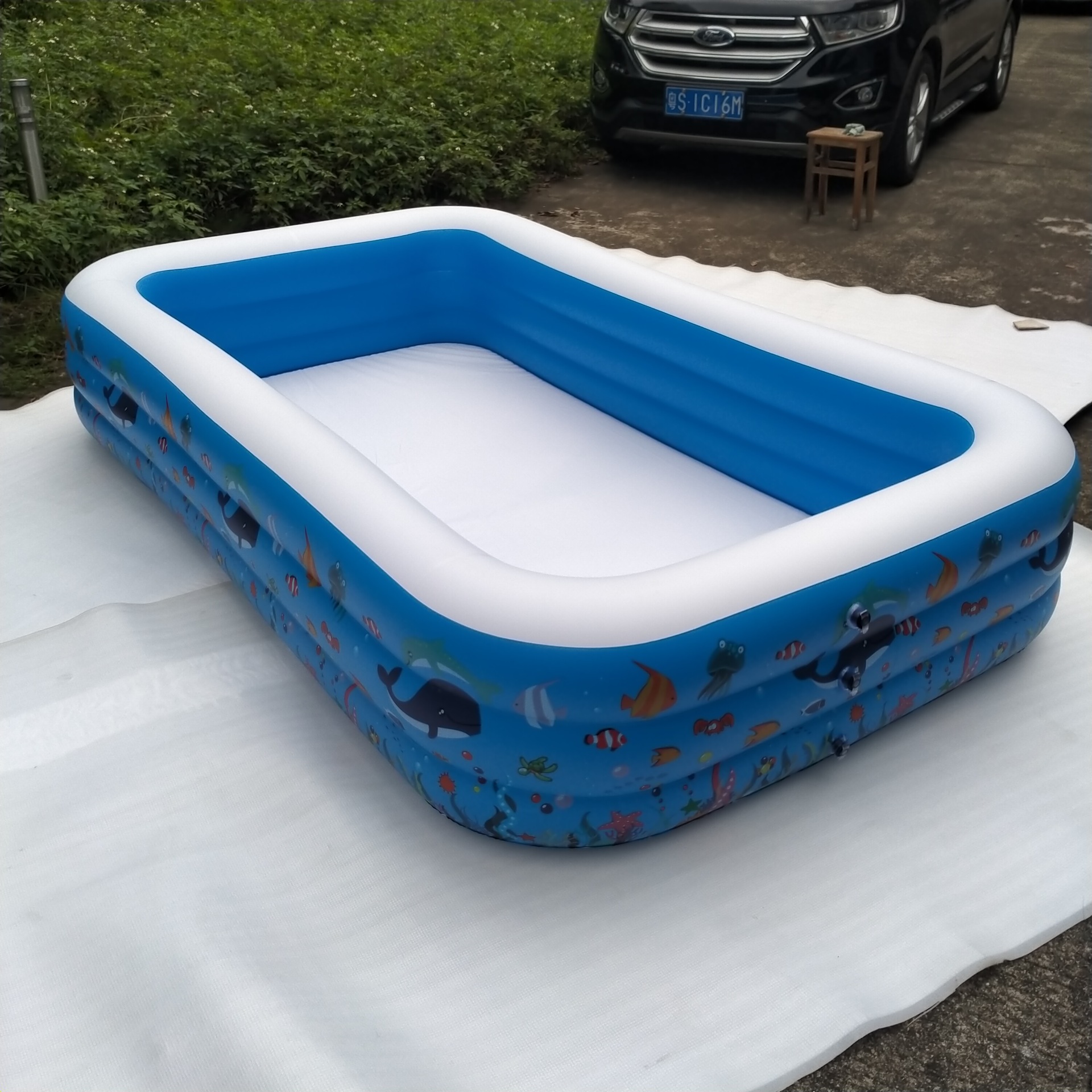 印花充气三层游泳池 儿童pvc水池3米游泳池305cm充气水池