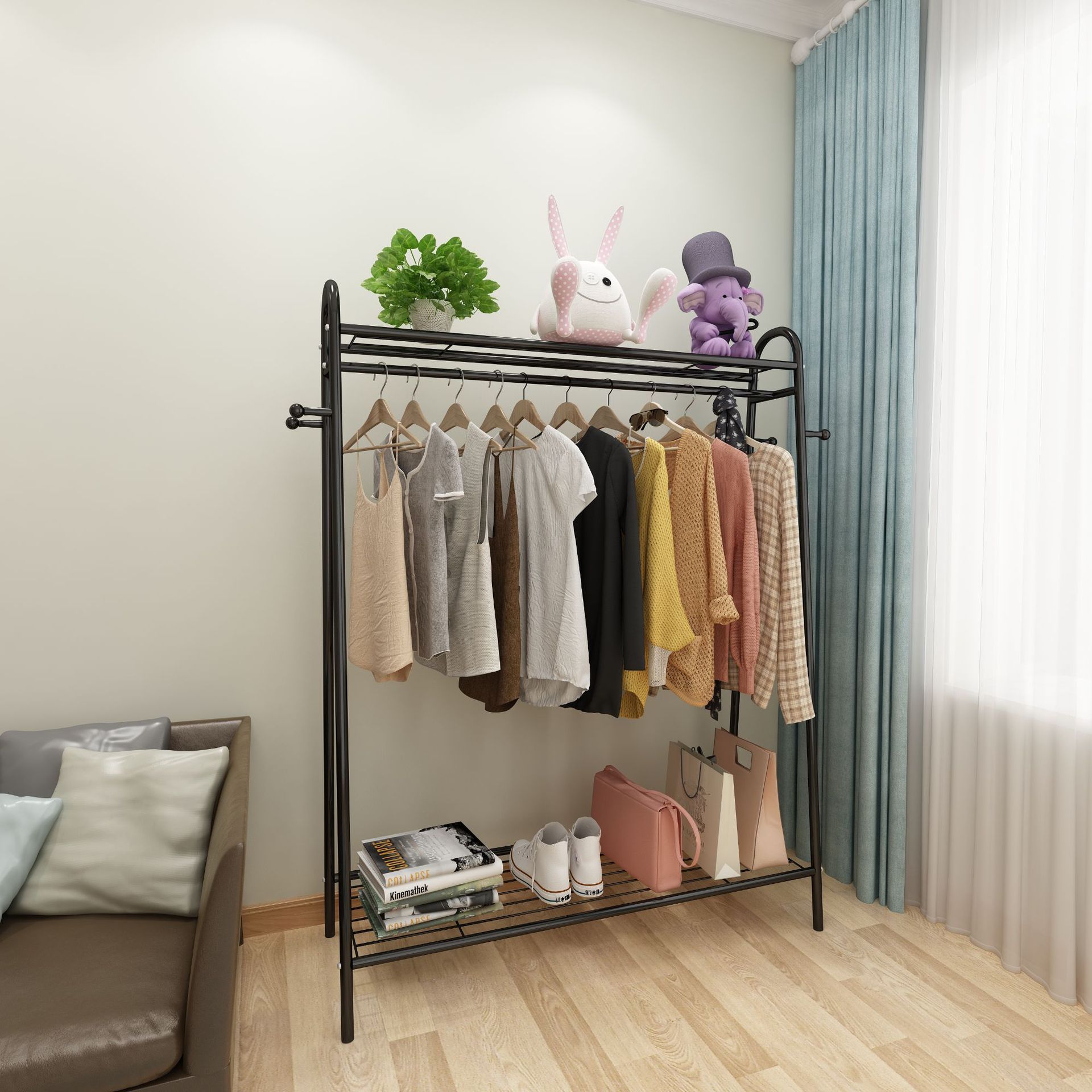 单杆式晾衣架落地折叠挂衣架卧室内家用阳台收纳凉晒衣服架子