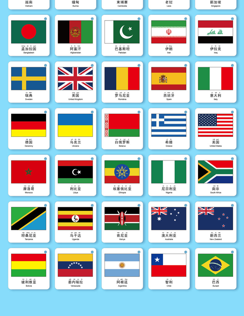小能豆国旗卡片儿童认识世界国旗国徽标志幼儿宝宝启蒙早教识字
