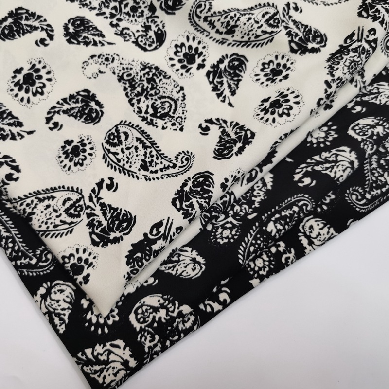 黑白腰果花乱麻印花时尚连衣裙布料服装包裙半裙面料2020秋冬新品