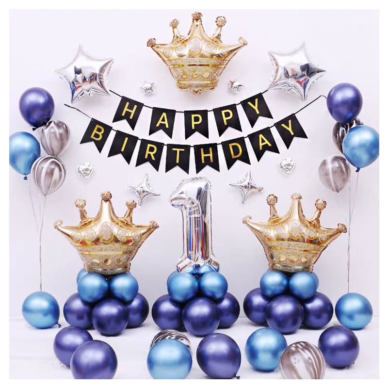 Happy Birthday Balloon Decoration Set Adult and Children Baby Boys and Girls Full-Year Birthday Party Scene Layout Background Wall