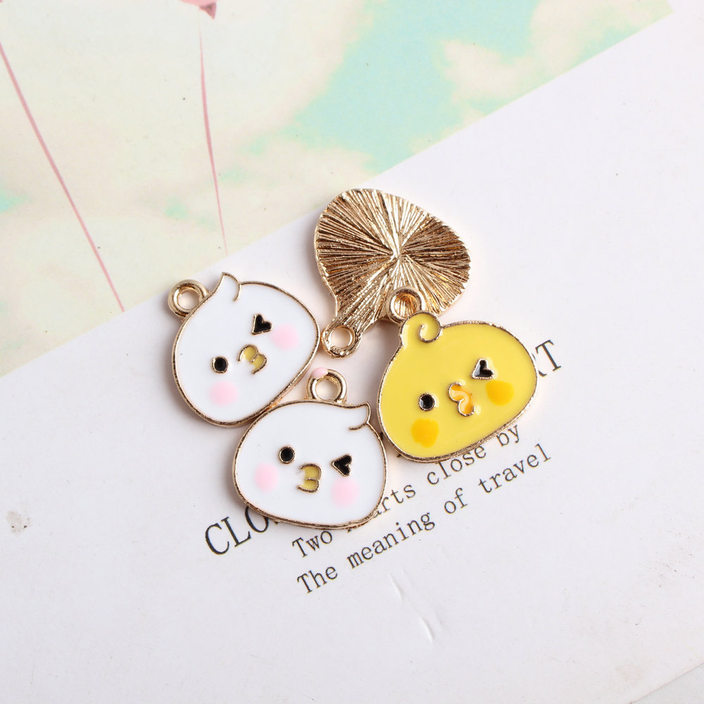 diy韩版饰品配件k金色滴油合金小挂件手链吊坠卡通人物小鸡头像