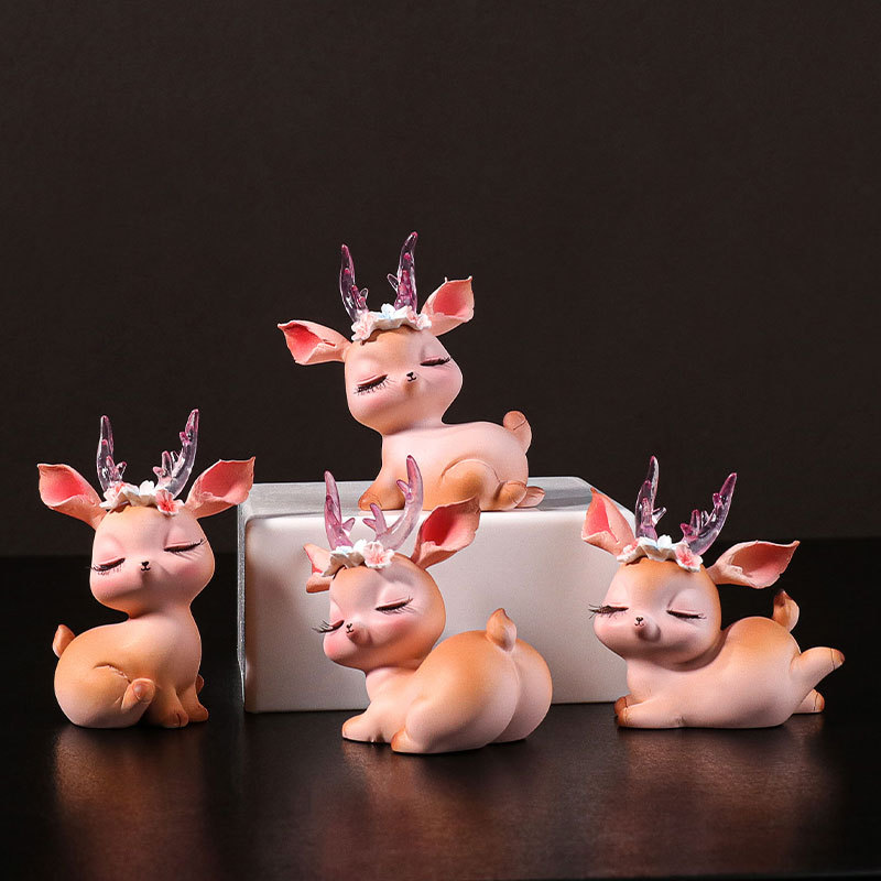 卡通萌趣少女心睫毛华韵迷你小鹿摆件 创意礼品家居卧室桌面装饰