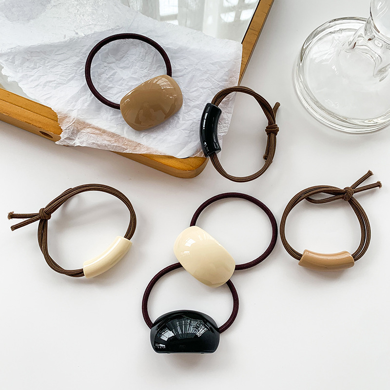 韩国简约奶茶色扎头发圈皮筋森系个性发饰纯色质感光泽轻熟风头绳
