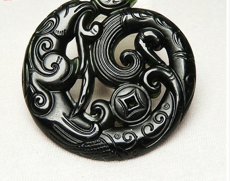 仿古凤吊坠新疆墨绿玉双面镂空玉坠男女款汉服玉佩腰佩挂件玉吊坠