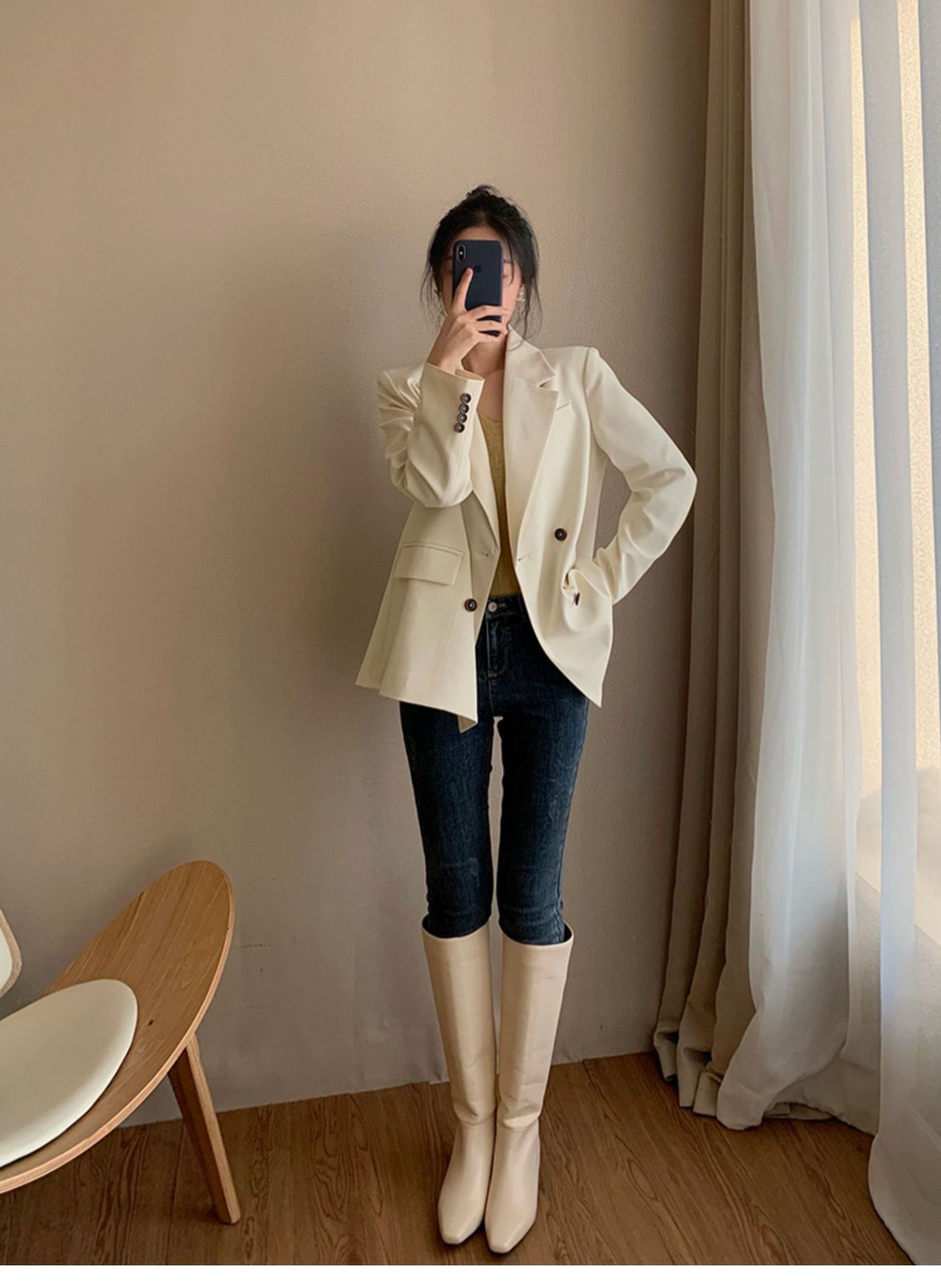 小个子秋装搭配 显高新款白色西装外套女气质修身西服女上衣5587
