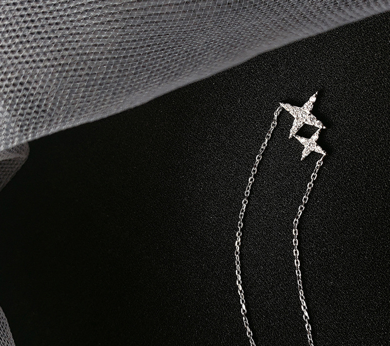 925纯银锁骨链女轻奢闪钻甜美气质韩版学生五角星星四芒星项链