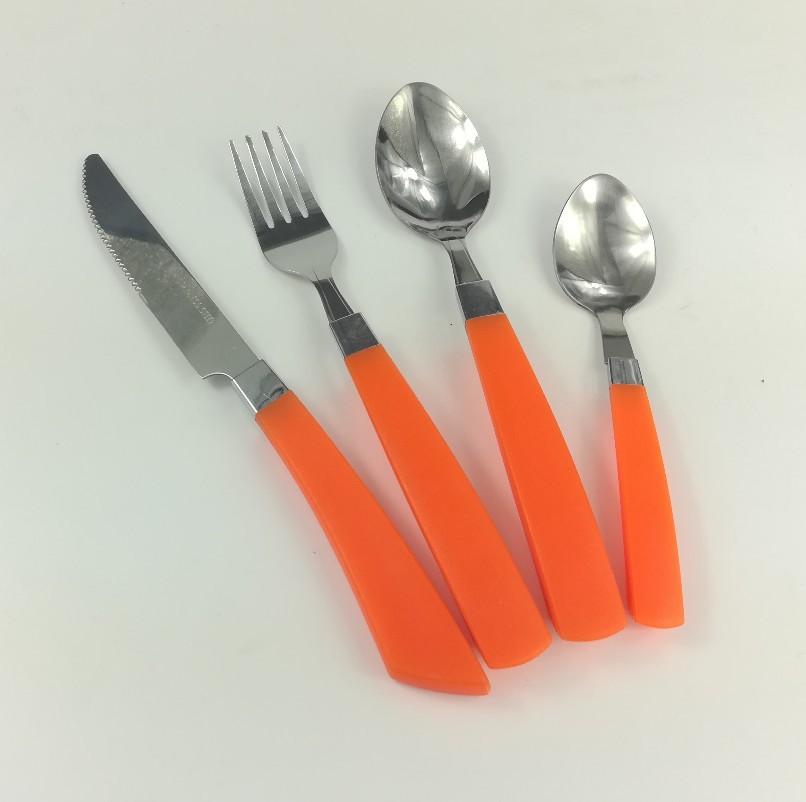 Plastic Handle Stainless Steel Tableware Dinner Knife Fork Spoon Tea Spoon Set 6PCs Factory Wholesale