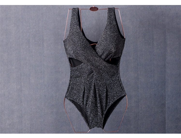 法式重工女神范金银线闪闪亮收腰显瘦连体游泳衣女性感大小胸露背