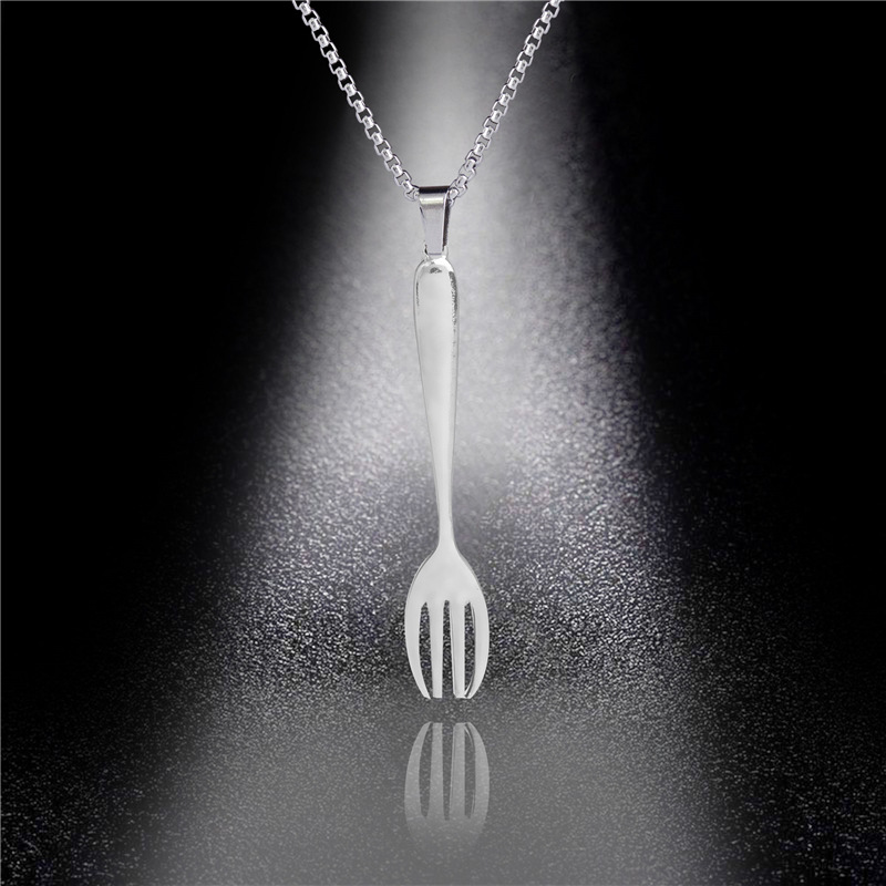 European and American Knife and Fork Unisex Necklace Stainless Steel Casting Ornament Cross-Border E-Commerce Supply Titanium Steel Fork Pendant
