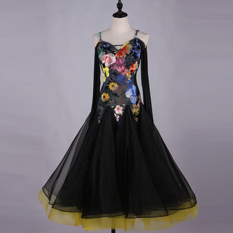 烧花绒摩登舞艺考汇报演出服交谊舞国标舞大摆连衣裙华尔兹舞裙