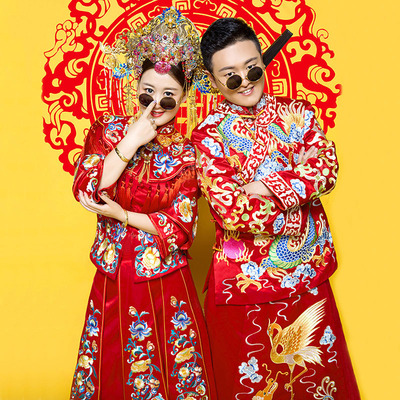 男女士秀禾服情侣装秋冬新款修身新郎中式结婚敬酒礼服婚纱照摄影