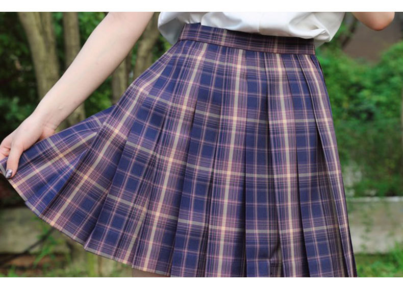 jk紫格格裙面料 jk制服全涤成品布 校服百褶裙面料无弹力现货批发