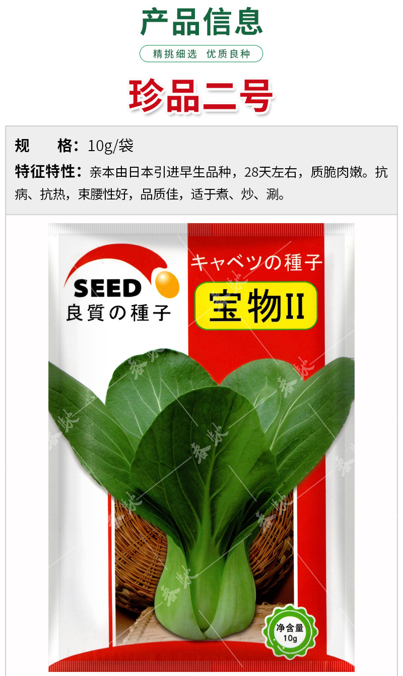 珍品二号青梗菜种子 10g 上海青油菜 小青菜菜园四季易种蔬菜种籽