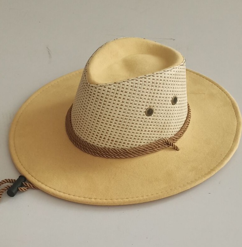 厂家直销新款男士骑士帽西部牛仔帽草编时尚草帽混编鹿皮绒礼帽子