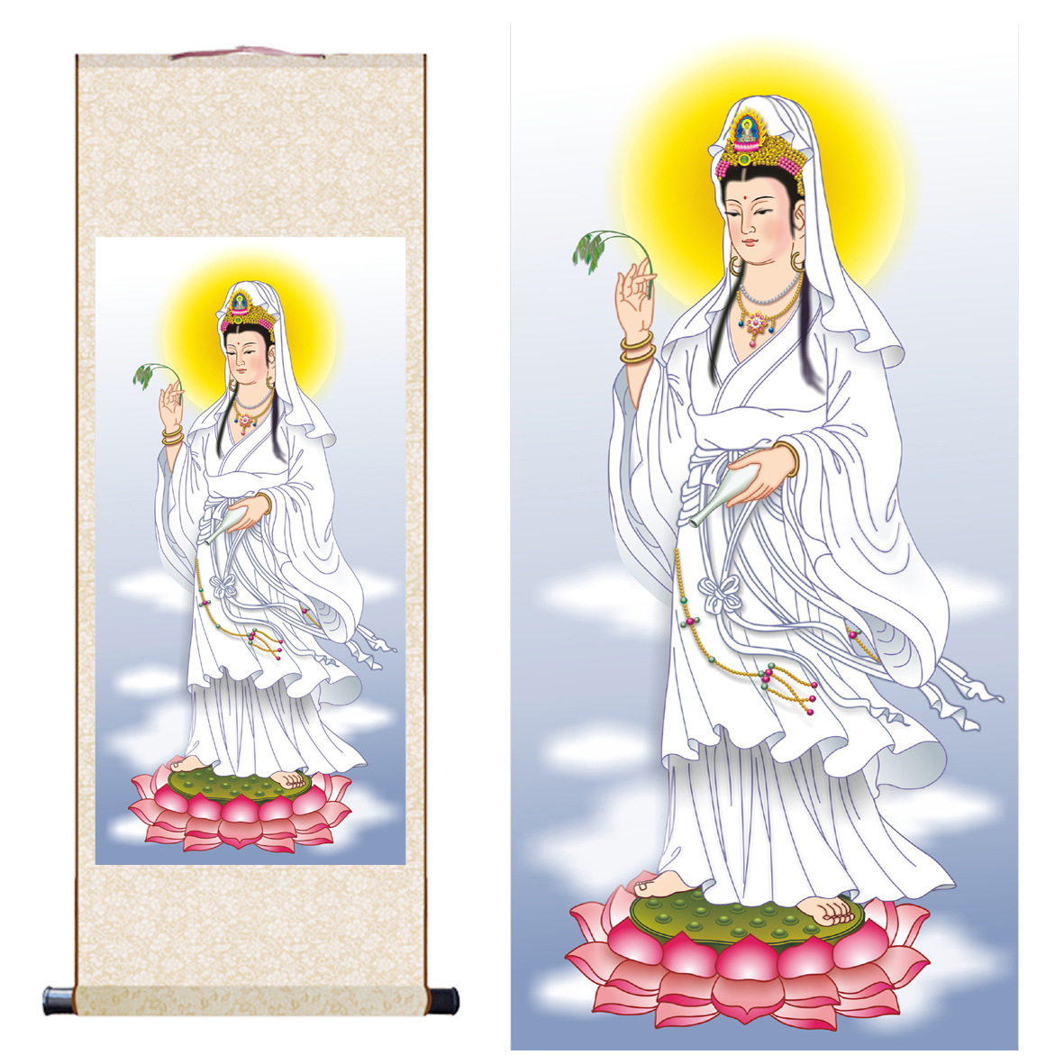 南海观音画像观音赐福佛堂客厅供奉家用佛像画装饰装裱卷轴挂画