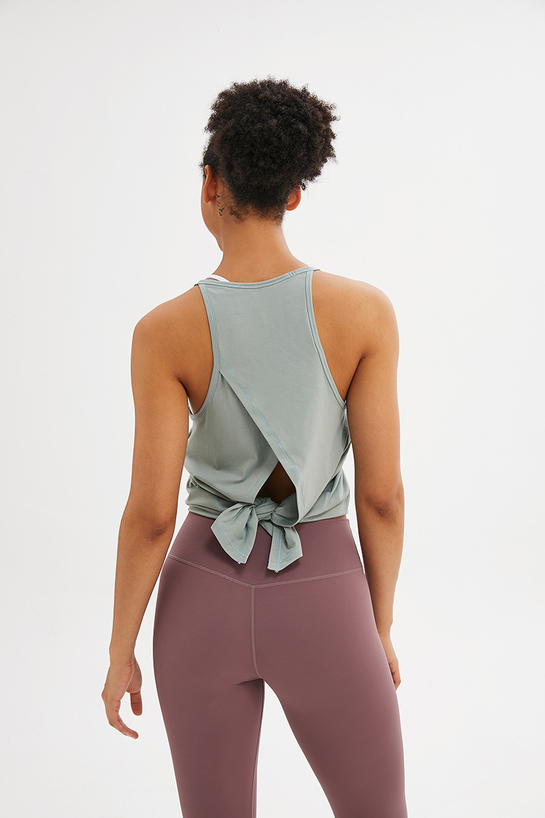 夏季新款瑜伽背心女 健身跑步时尚后背绑带速干透气宽松无袖罩衫