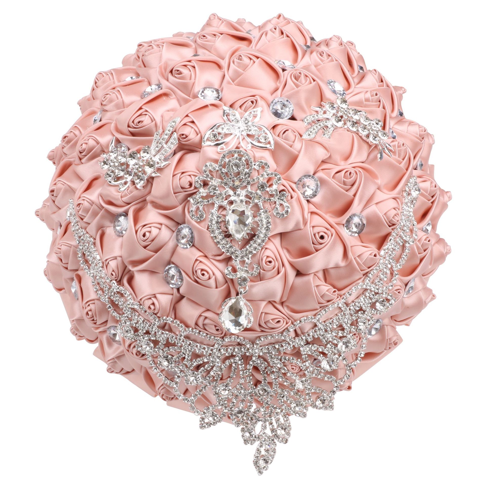 欧美婚庆新娘手捧花水钻丝带玫瑰diy婚礼仿真手捧花 w287